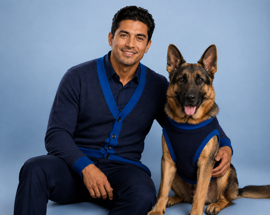 Shop Public Prep Packmates matching set in navy and Yale blue, featuring coordinated knitwear.