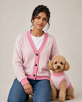 Matching dog and parent set in light pink and bubblegum pink from Shop Public Prep, featuring coordinated clothing for pets and owners.