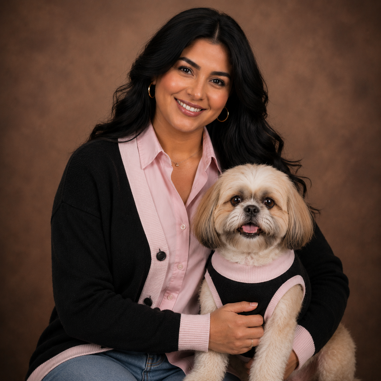 Matching black and pink dog and parent set from Shop Public Prep, featuring coordinated apparel for pets and owners.