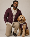 Matching dog and parent set in maroon and beige from Shop Public Prep, featuring coordinated clothing for pets and owners.