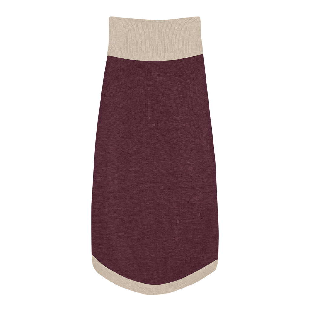 Public Pups Classic Knitted Dog Sweater in Maroon and Taupe - flat lay back view