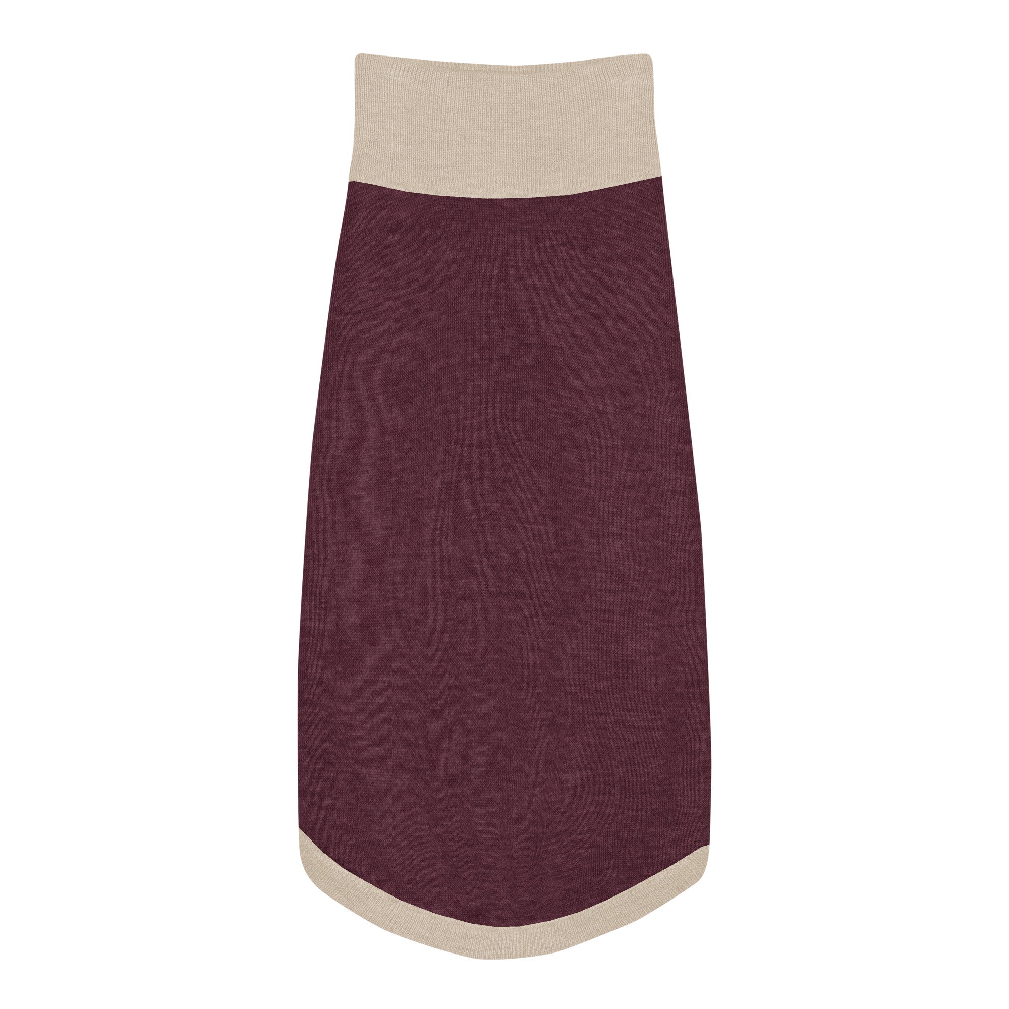 Public Pups Classic Knitted Dog Sweater in Maroon and Taupe - flat lay back view