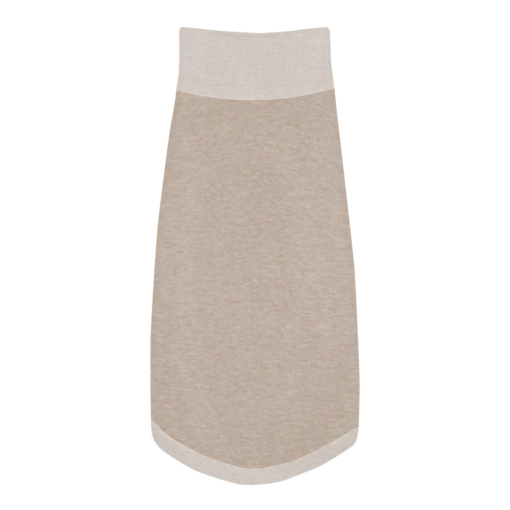 Flat back view of 2XS classic knitted dog sweater in Coco & Cream