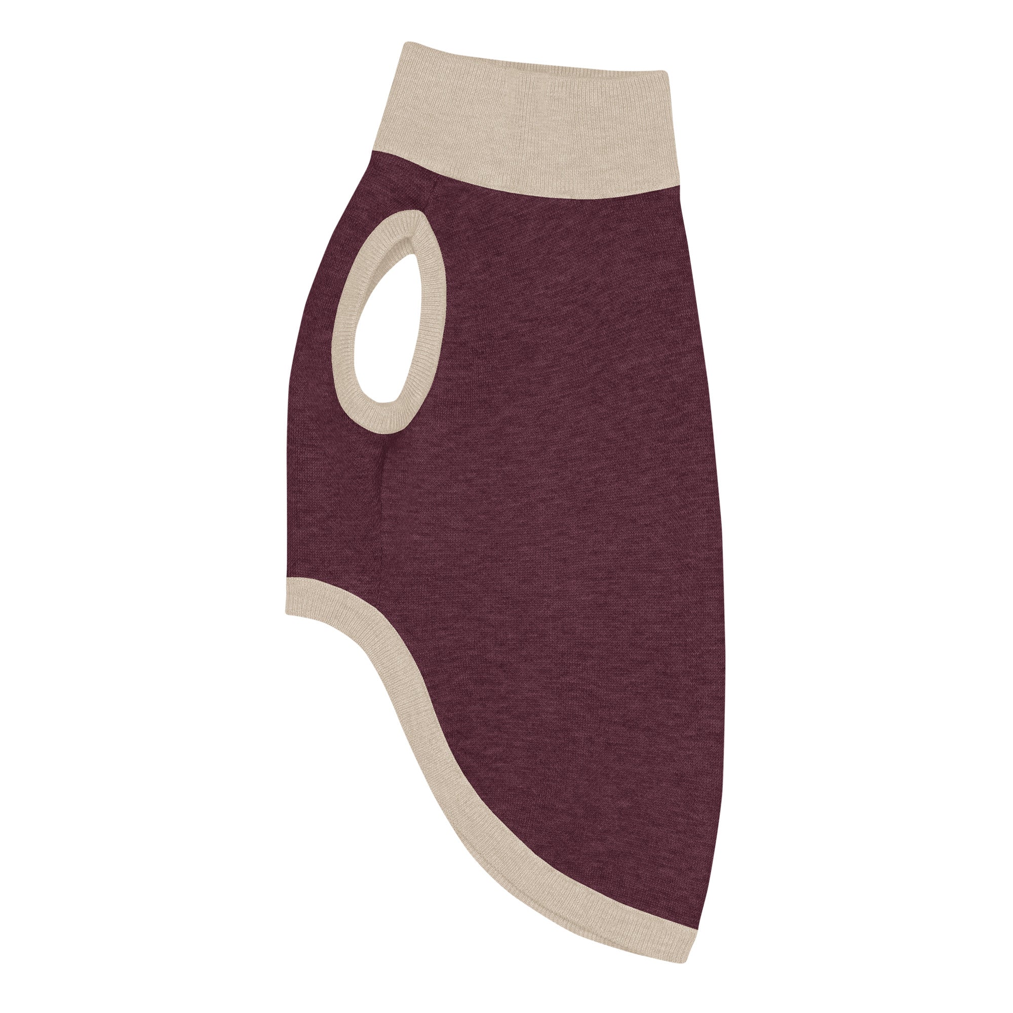 Public Pups Classic Knitted Dog Sweater in Maroon and Taupe - left side flat view