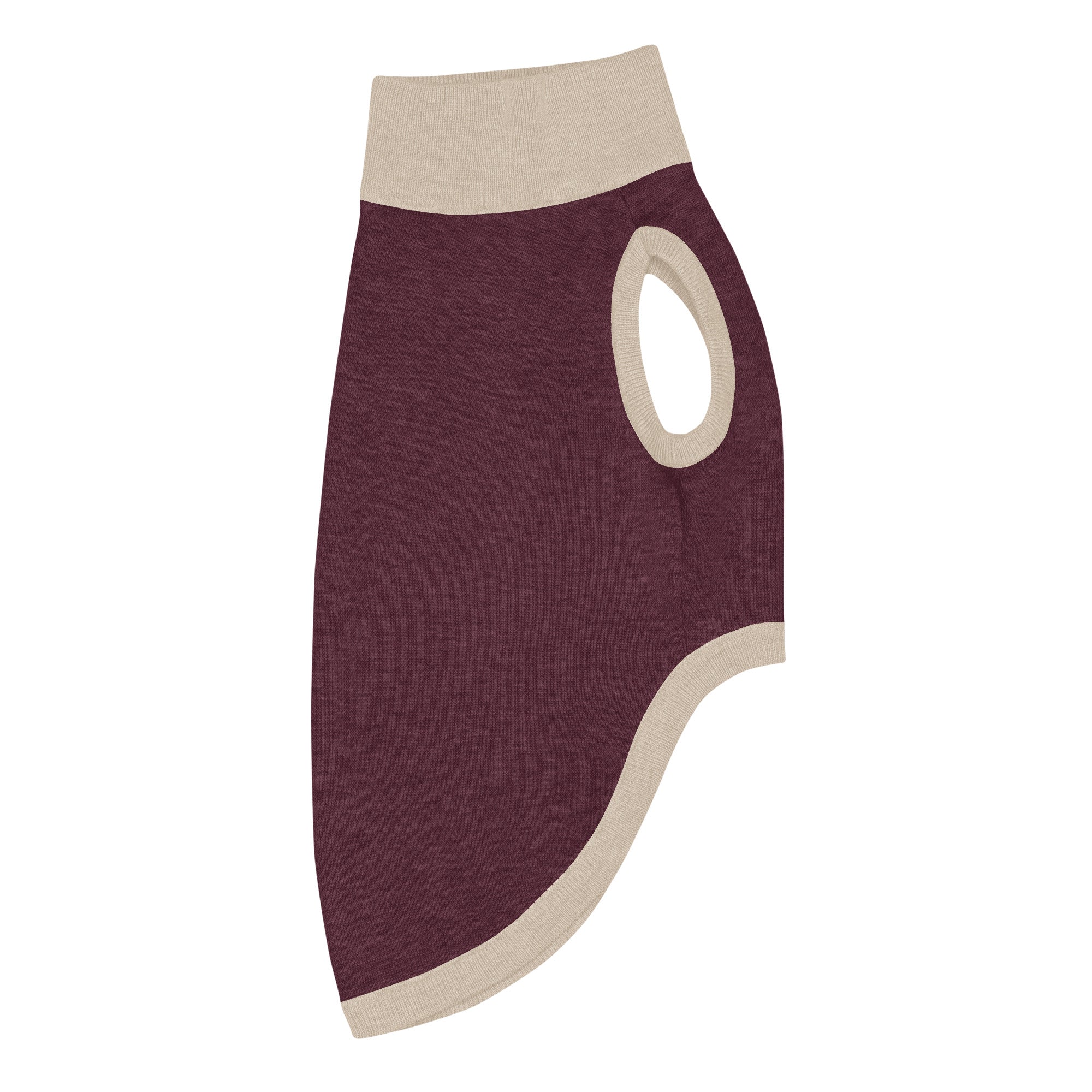 Public Pups Classic Knitted Dog Sweater in Maroon and Taupe - right side flat view