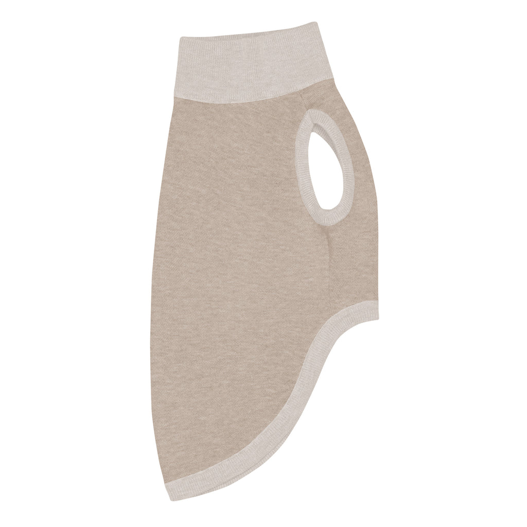Flat profile view of knitted dog sweater in Coco & Cream