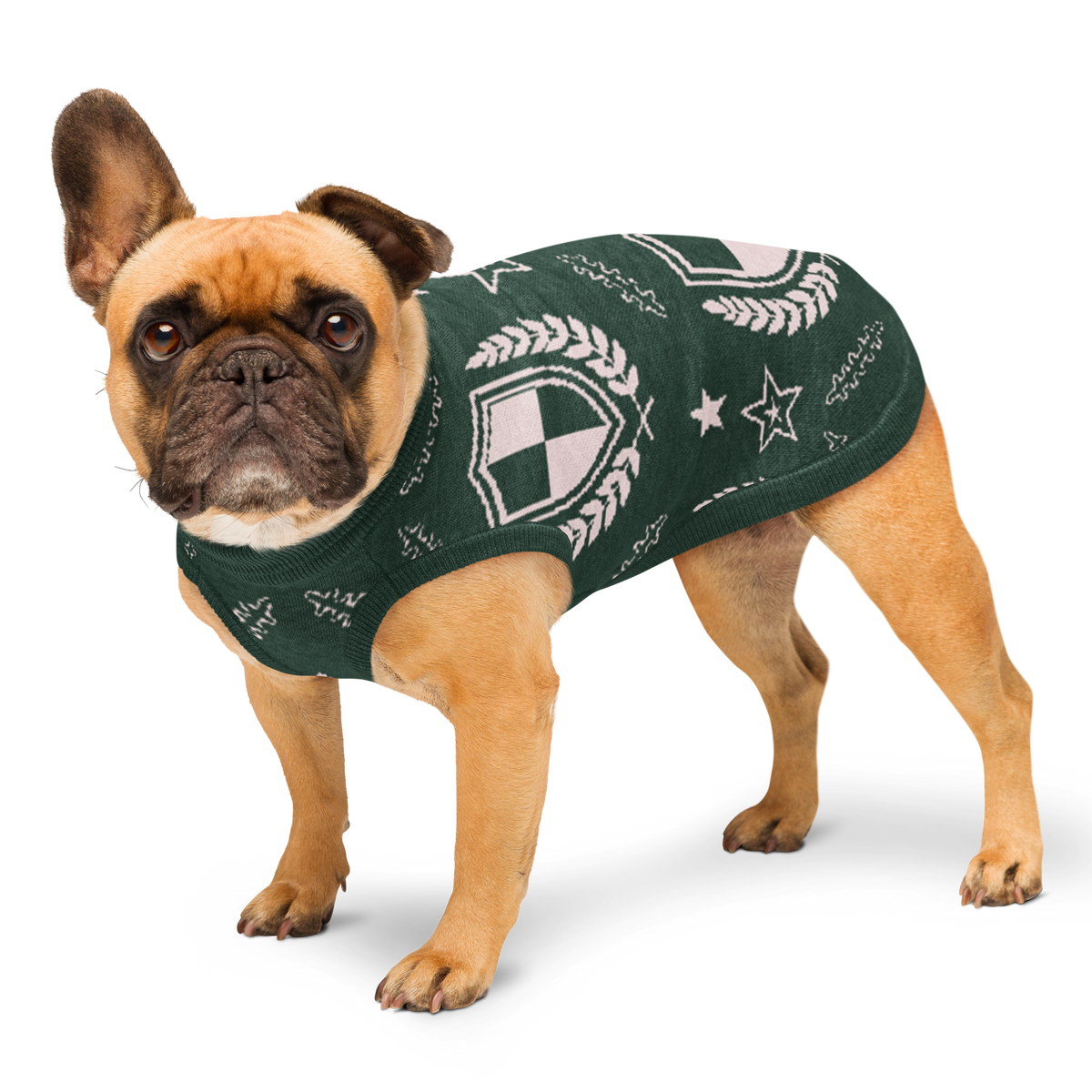 Public Pups Preppy Dog Sweater — Hunter Green Crest