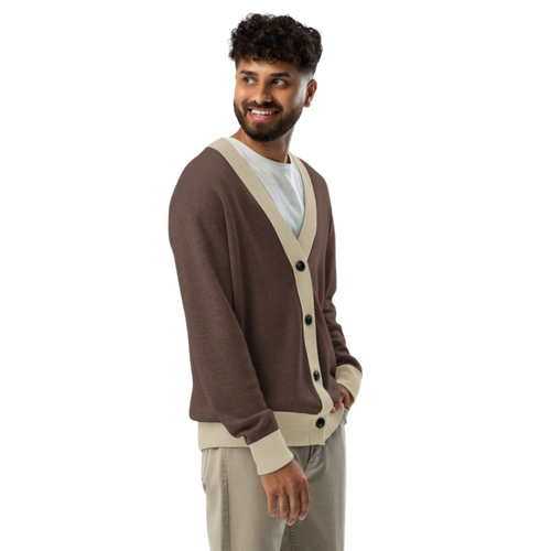 Packmates Brown & Cream set: parent cardigan on model