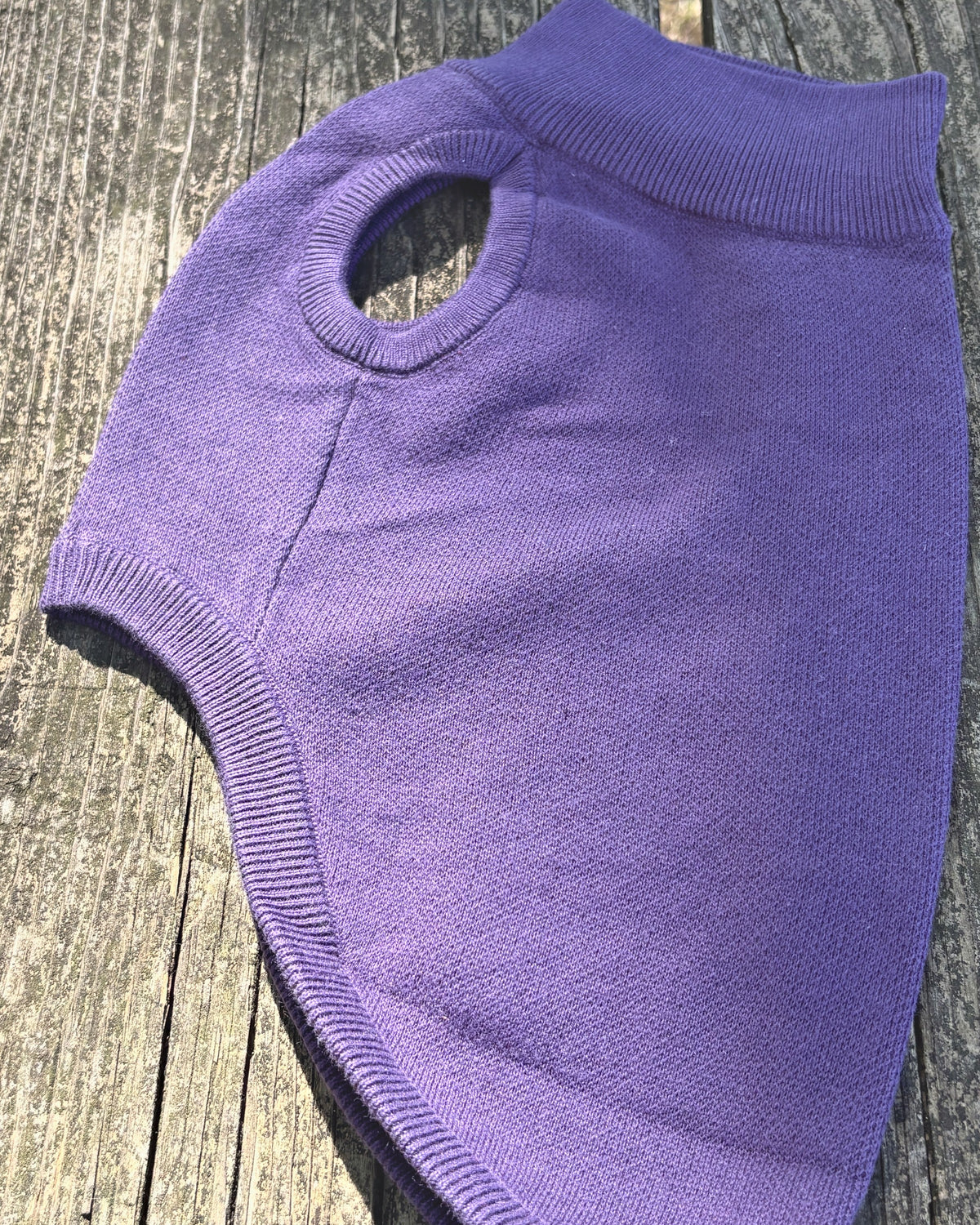 Public Pups Preppy Dog Sweater in Clubhouse Purple, laid flat
