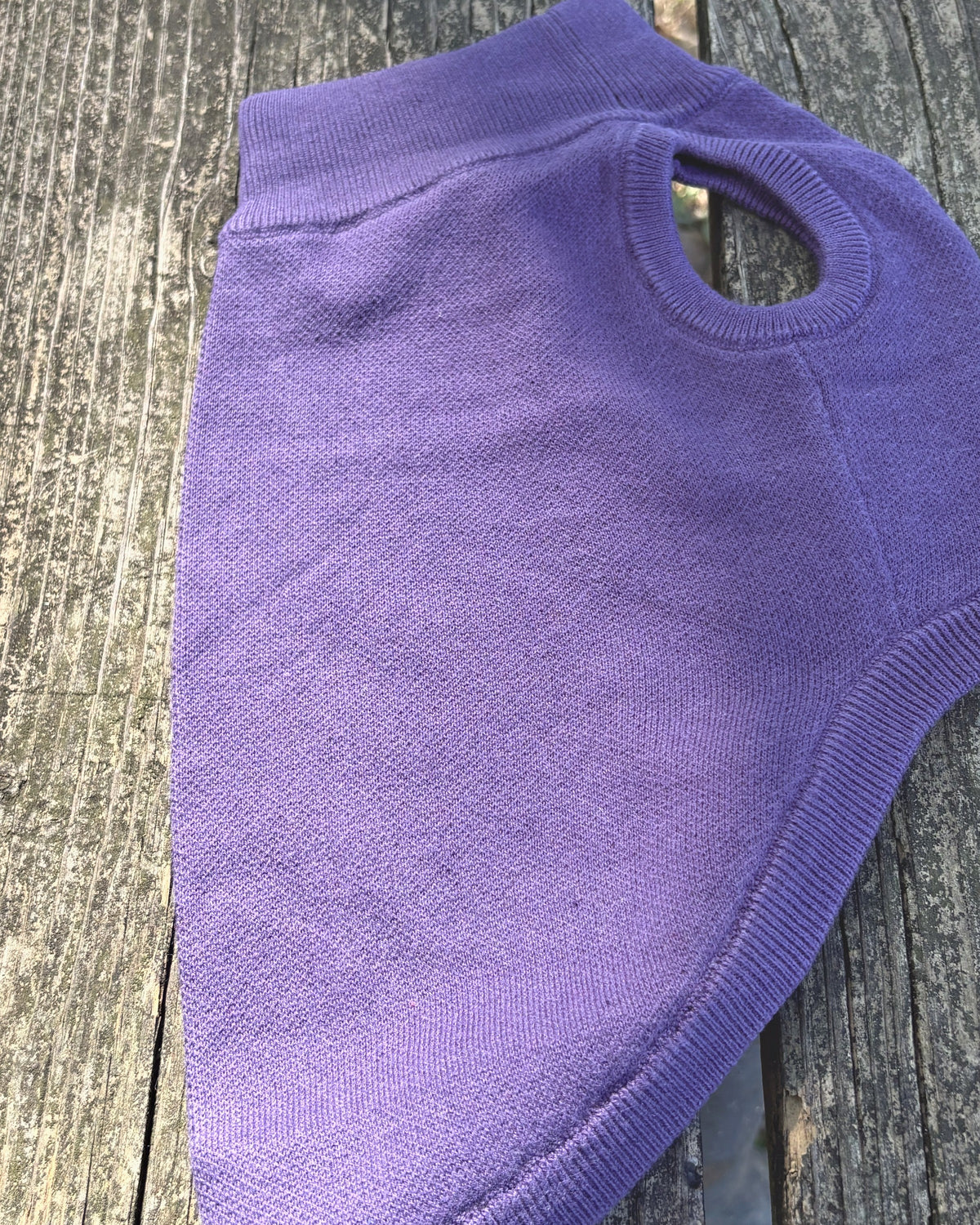 Public Pups Preppy Dog Sweater in Clubhouse Purple, side view with leg opening