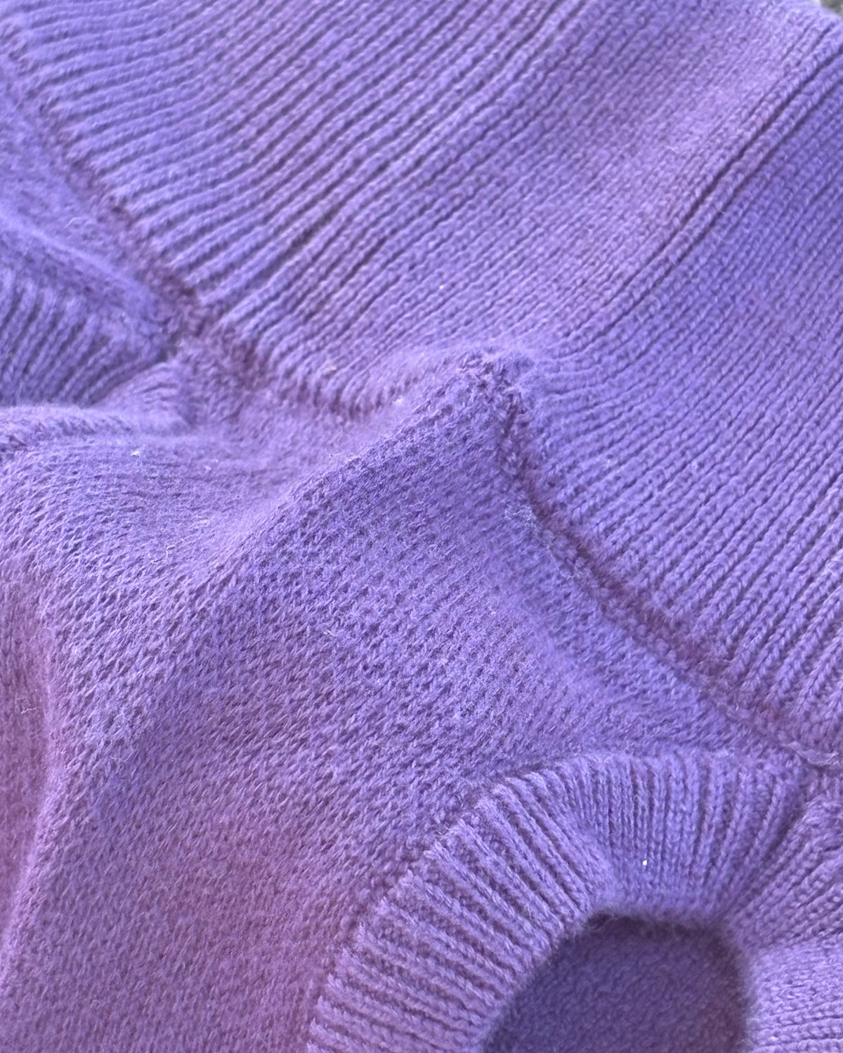 Ribbed collar and leg opening detail on the Public Pups Preppy Dog Sweater in Clubhouse Purple