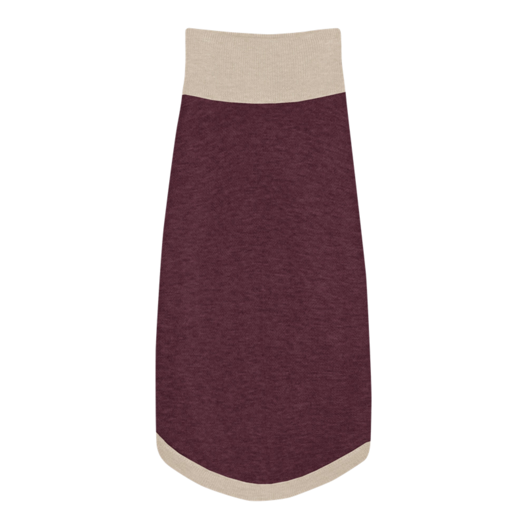 Public Pups Preppy Dog Sweater in Burgundy & Biscuit, flat lay back view