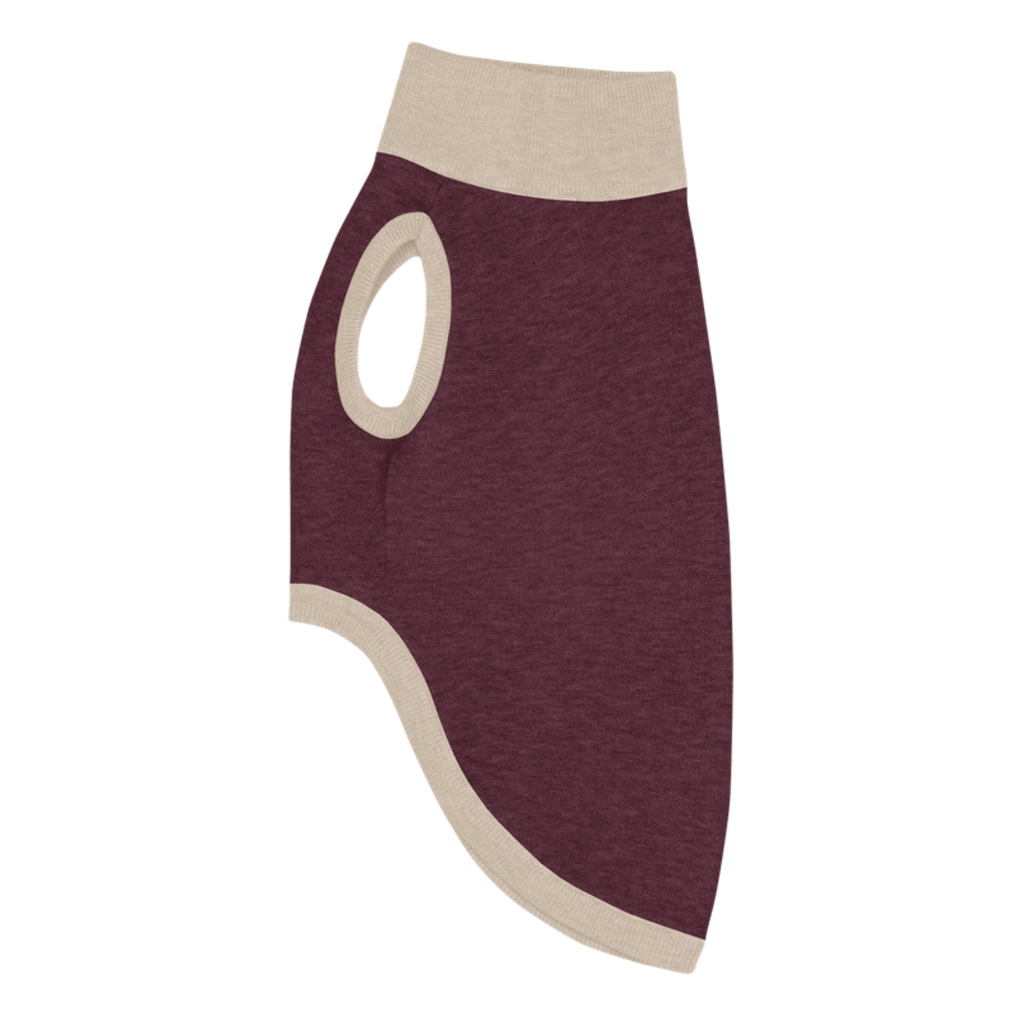 Public Pups Preppy Dog Sweater in Burgundy & Biscuit, left side flat view