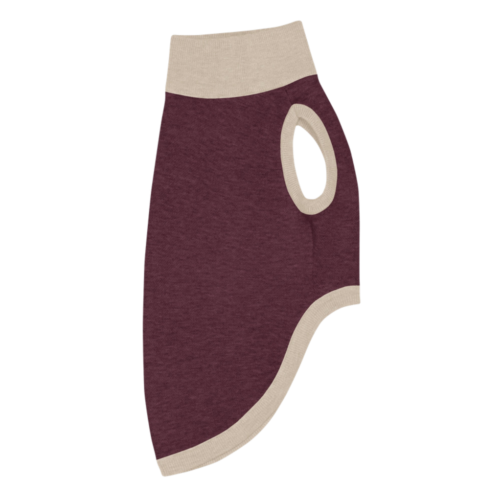 Public Pups Preppy Dog Sweater in Burgundy & Biscuit, right side flat view