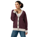 Public Prep Wine & Parchment Cardigan — front view on model