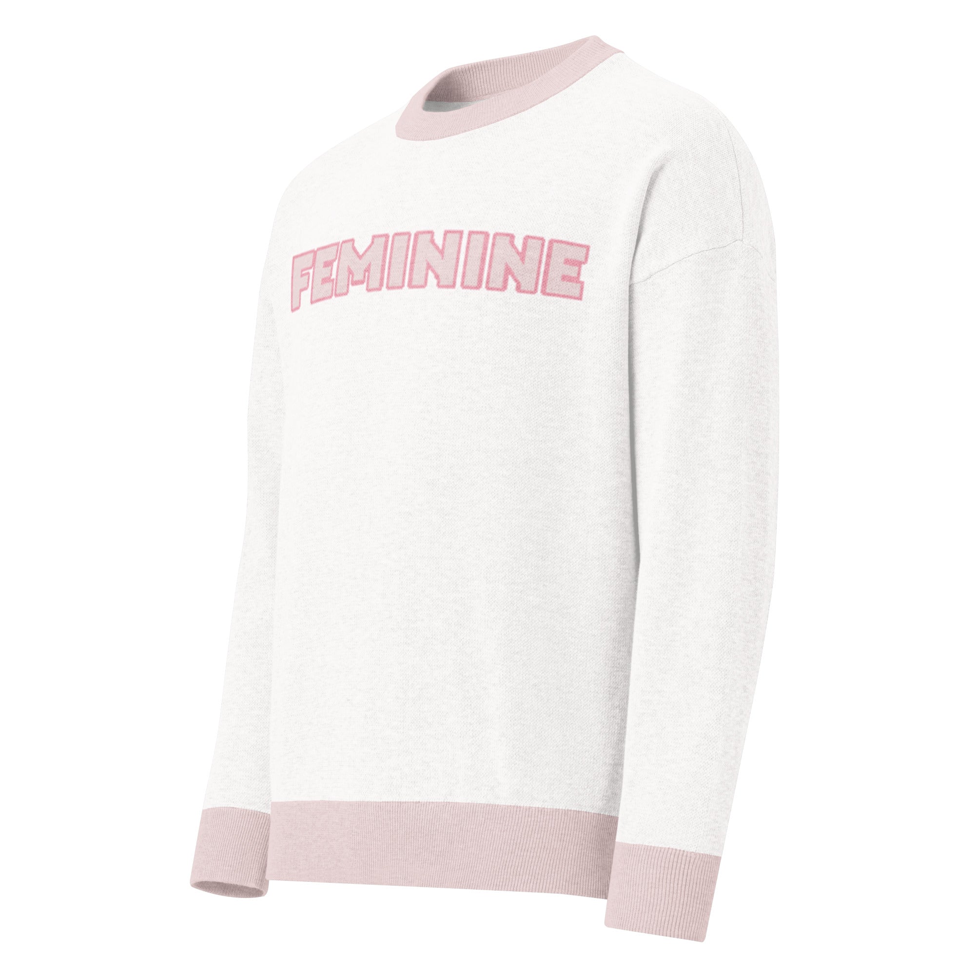 "Feminine" Relaxed Fit Knitted Crew Neck Sweater - Studio Front View