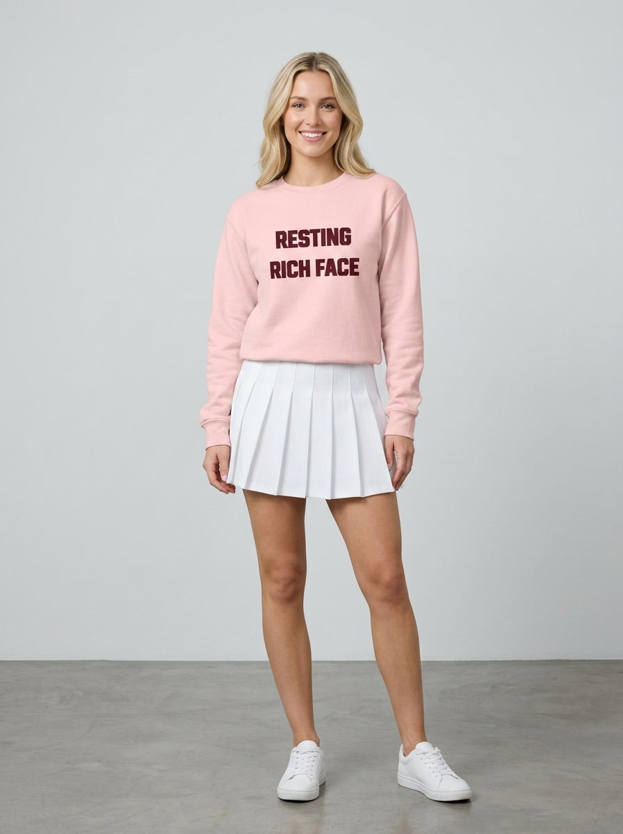 Resting Rich Face™ Country Club Crewneck - Elegant Model Studio Front View