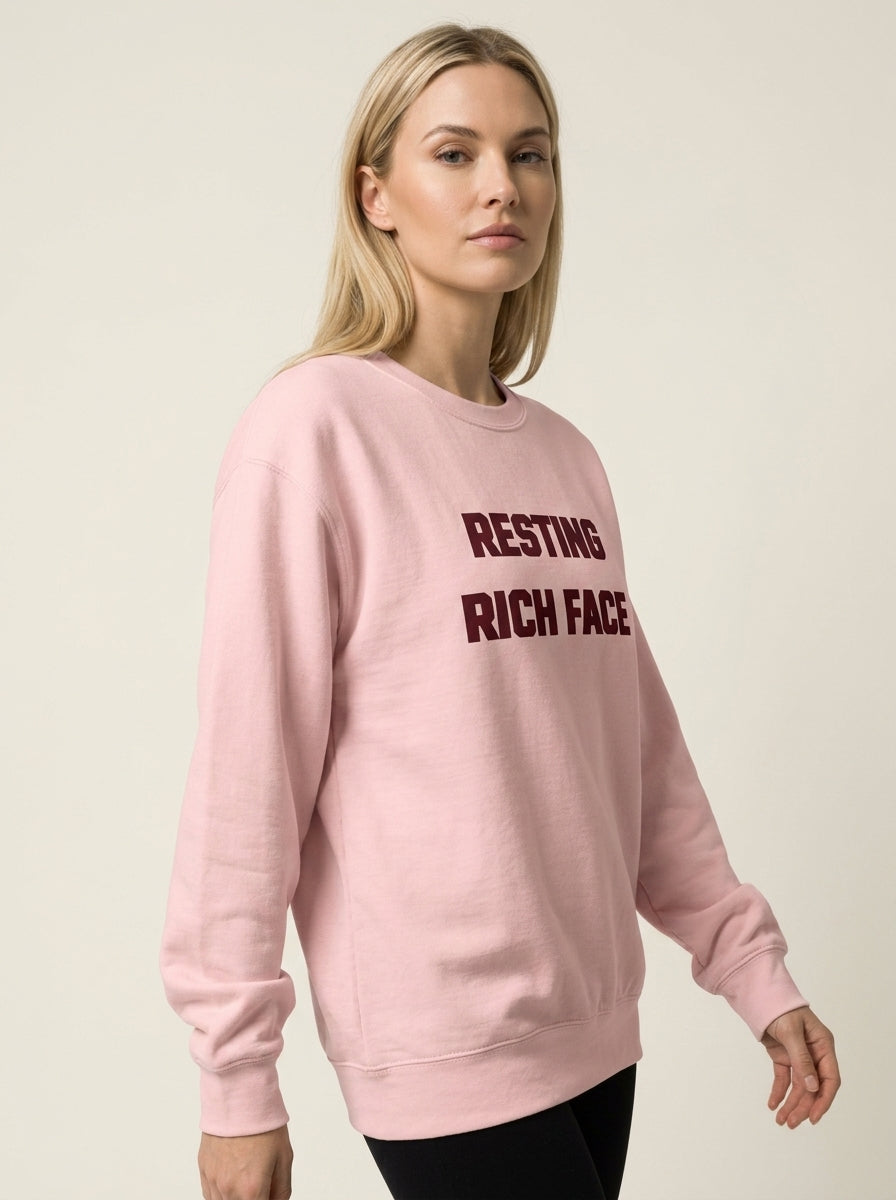 Resting Rich Face™ Country Club Crewneck - Elegant Model Side Profile View