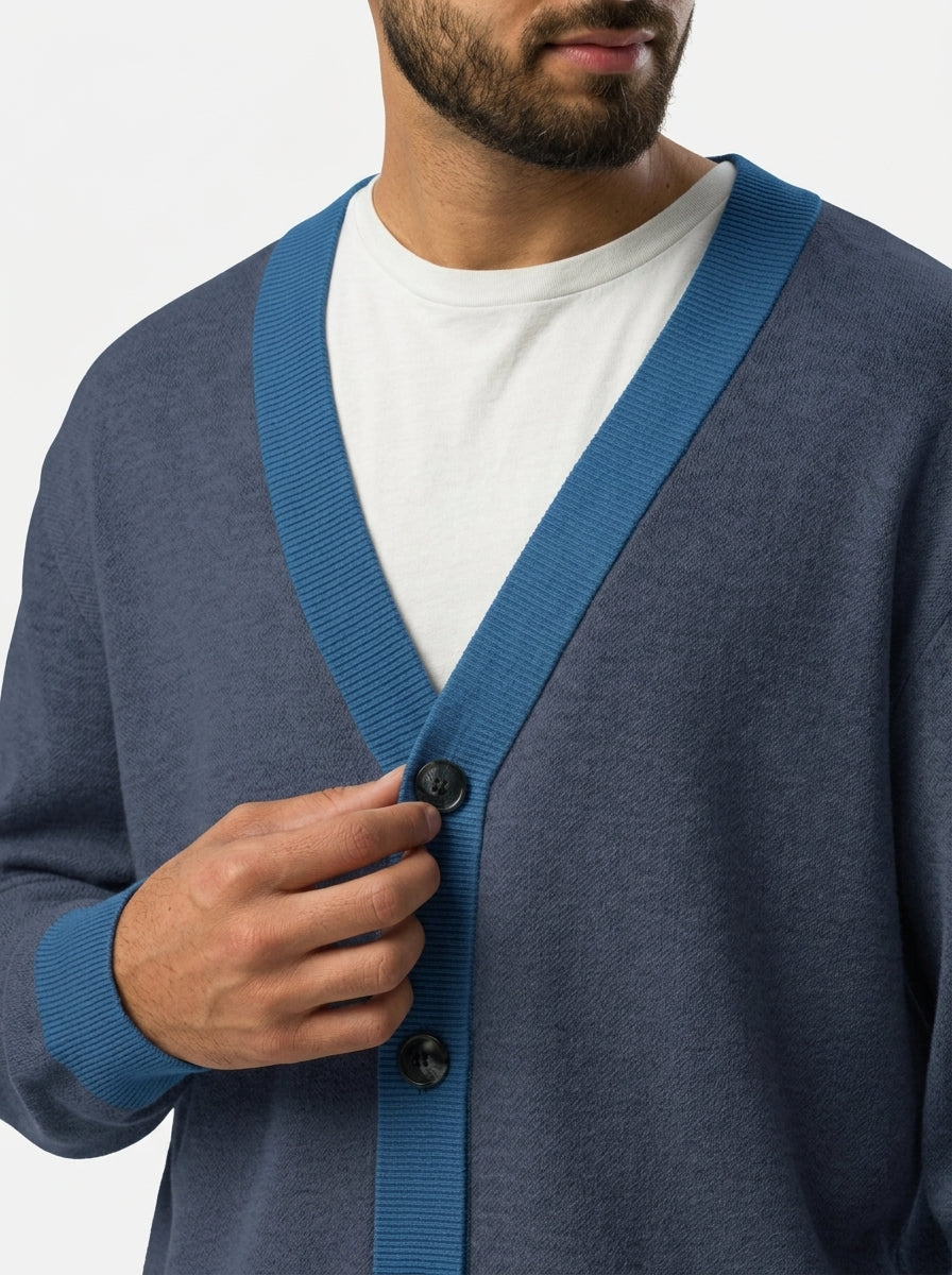 Public Prep Classic Knitted Cardigan on model - knit detail close-up