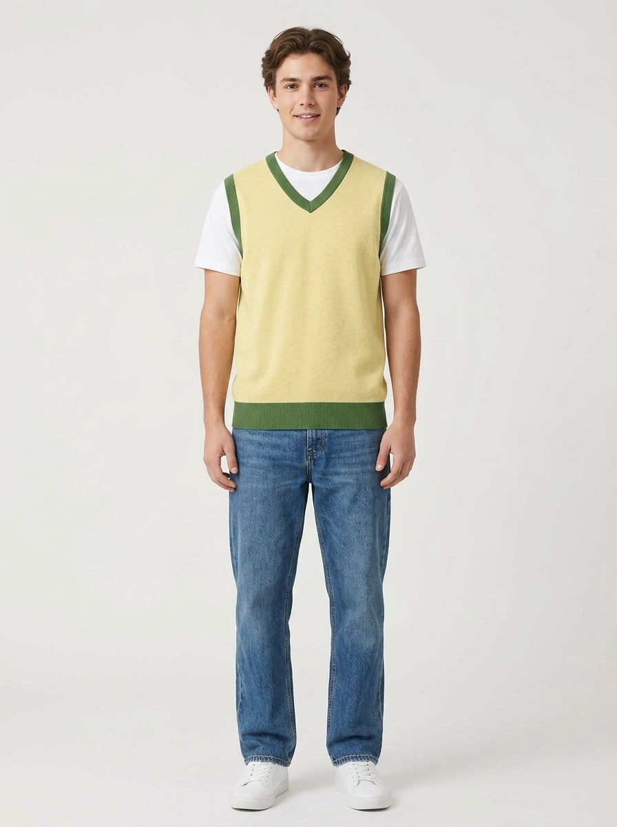Public Prep Classic Knit V Neck Vest Lemon & Lime Front Try-On Look