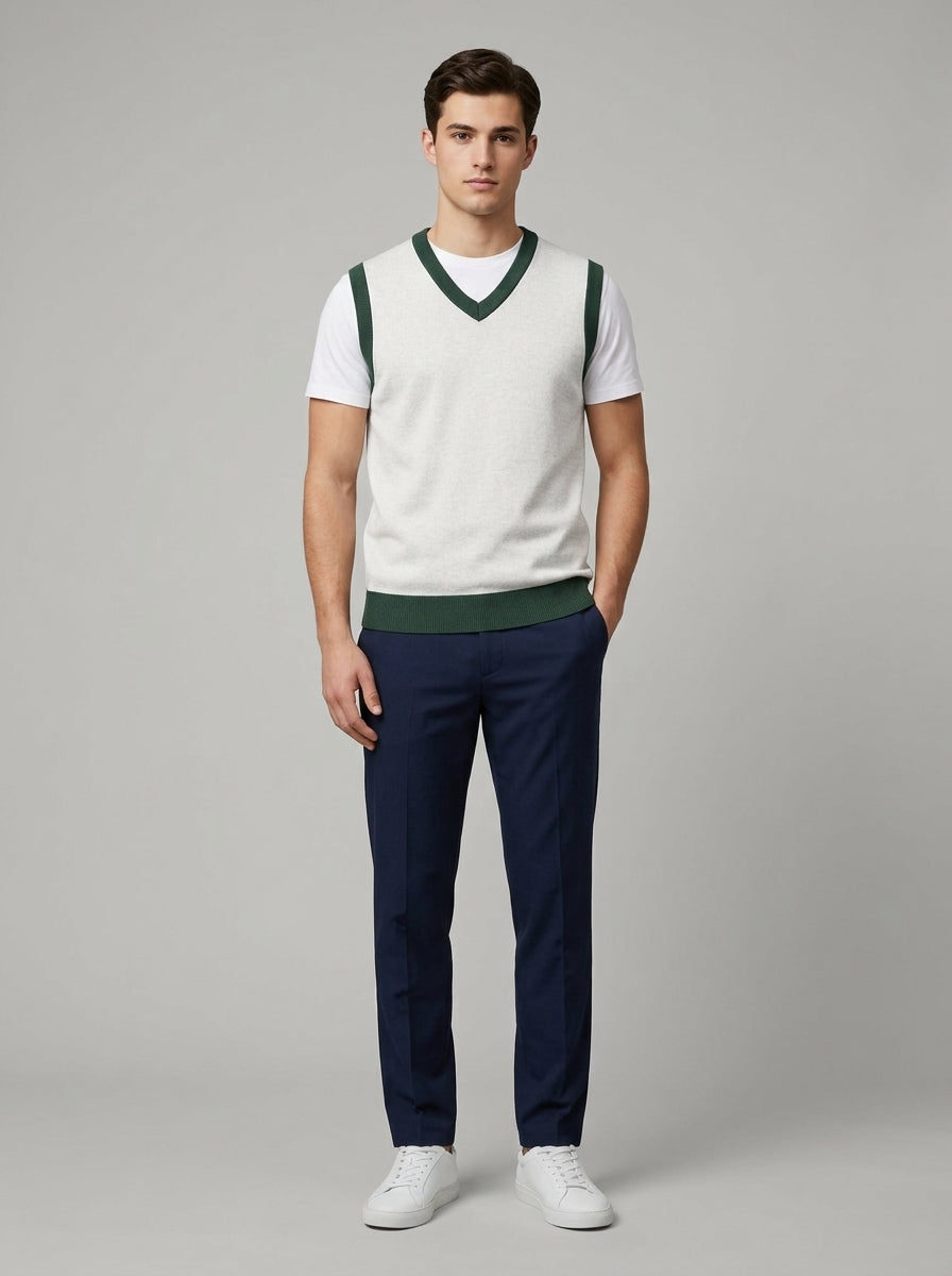Public Prep Knit V Neck Vest on model front full look