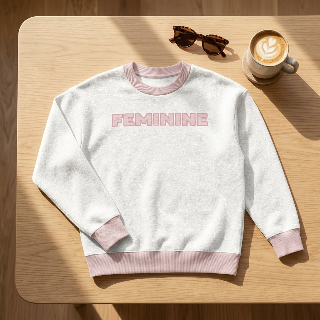 "Feminine" Relaxed Fit Knitted Crew Neck Sweater - Flat Lay with Accessories