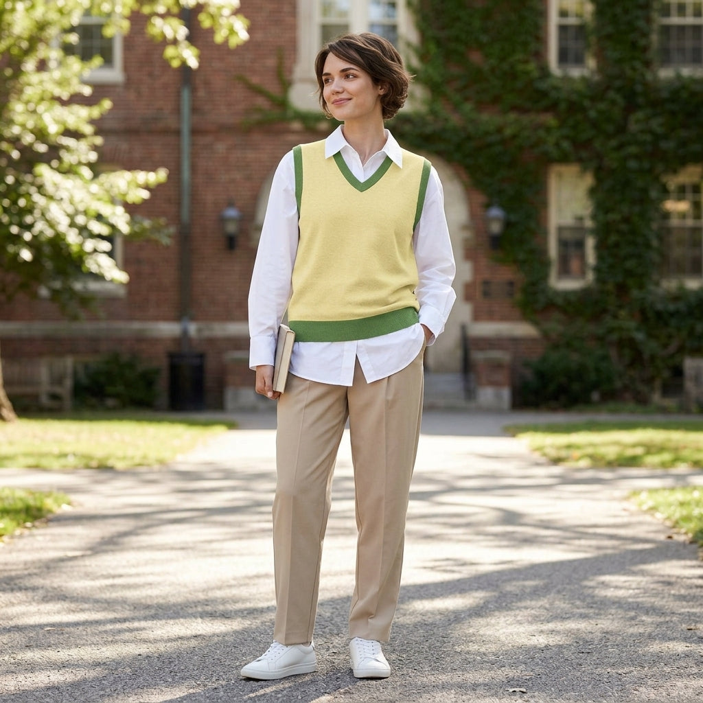 Public Prep Classic Knit V Neck Vest Lemon & Lime On-Model Styling