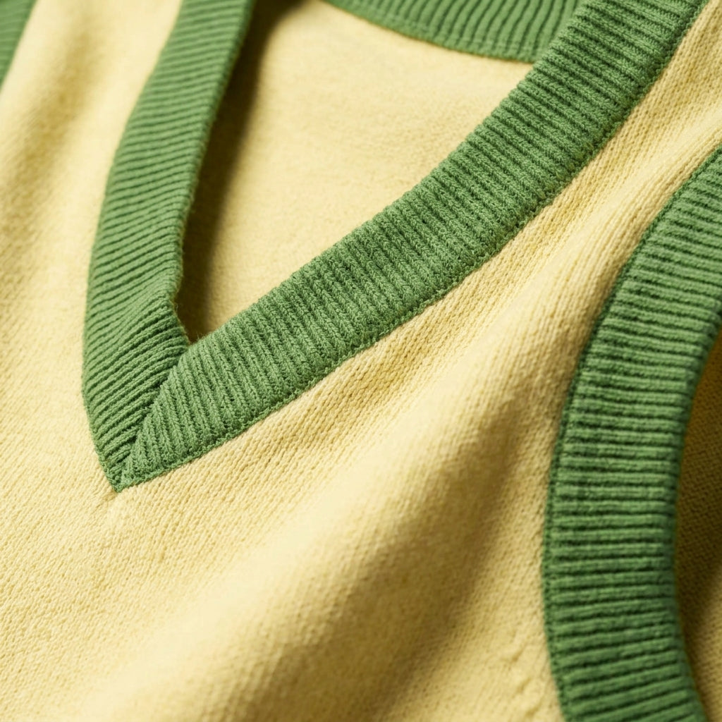 Public Prep Classic Knit V Neck Vest Lemon & Lime Fabric Detail Close-Up