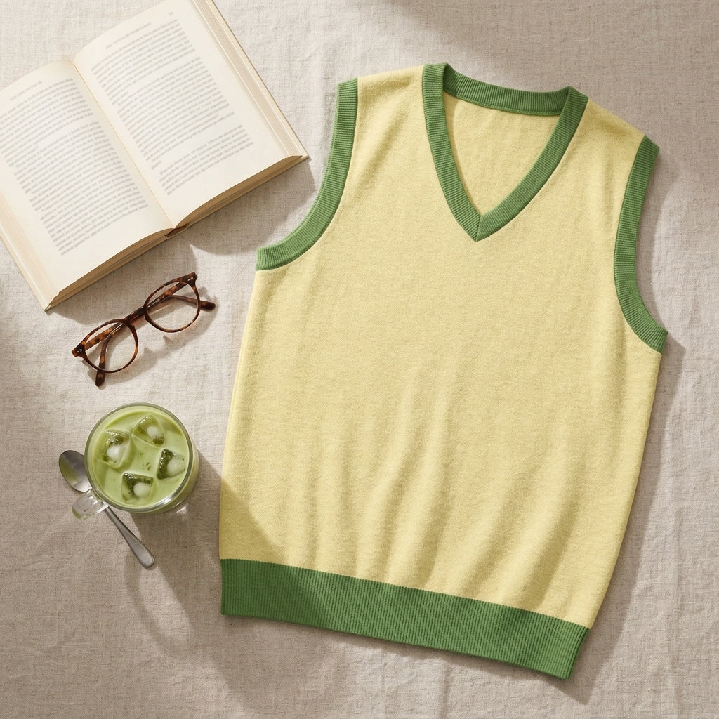 Public Prep Classic Knit V Neck Vest Lemon & Lime Lifestyle Flat Lay