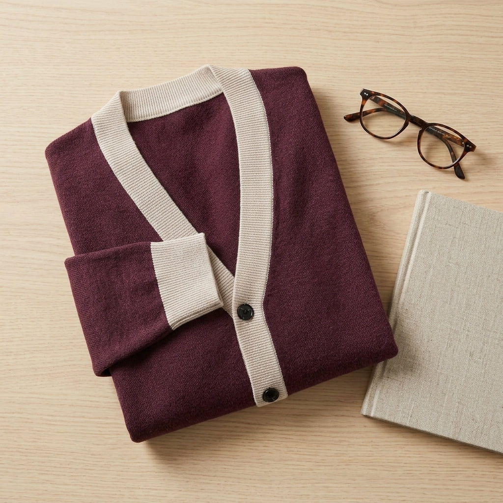 Public Prep Classic Knitted Cardigan flat lay styling with classic accessories