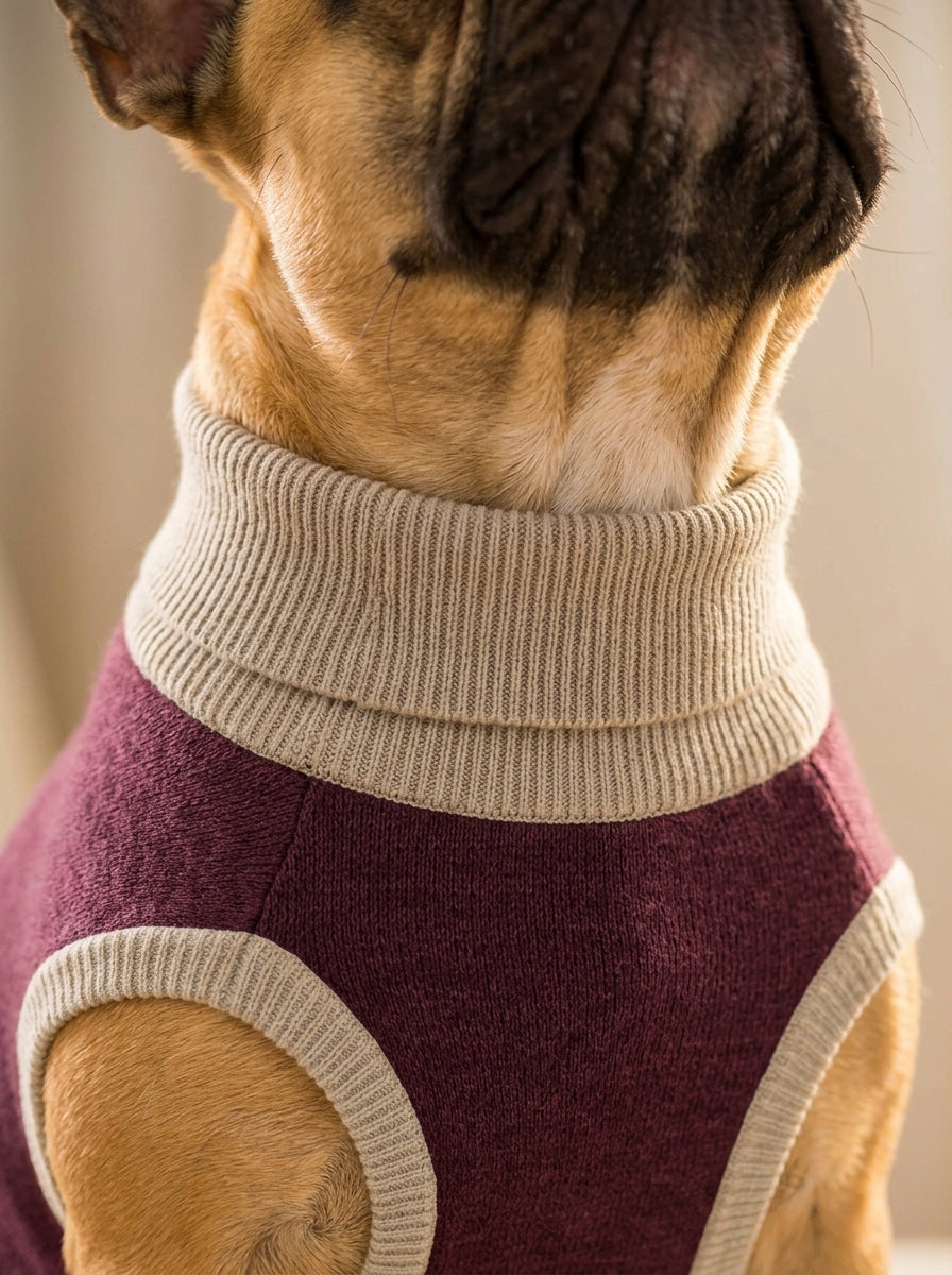 Public Pups Classic Knitted Dog Sweater in Maroon and Taupe - knit texture detail