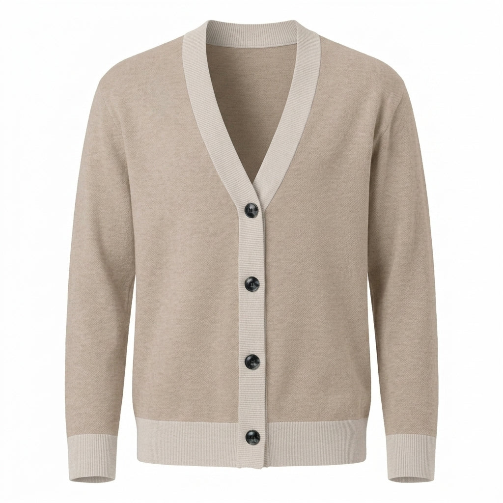 Public Prep Classic Knitted Cardigan in Coco & Cream - Studio Hero Shot