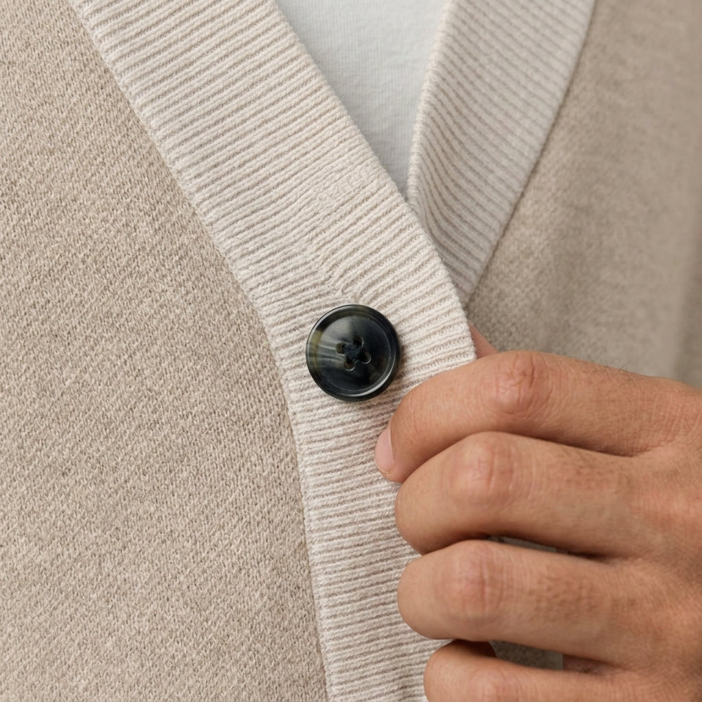 Public Prep Classic Knitted Cardigan in Coco & Cream - Knit Fabric Detail