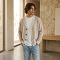 Public Prep Classic Knitted Cardigan in Coco & Cream - On-Model View