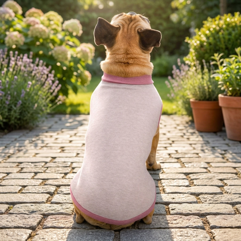 Dog wearing Public Pups Classic Knitted Dog Sweater in garden patio lifestyle scene