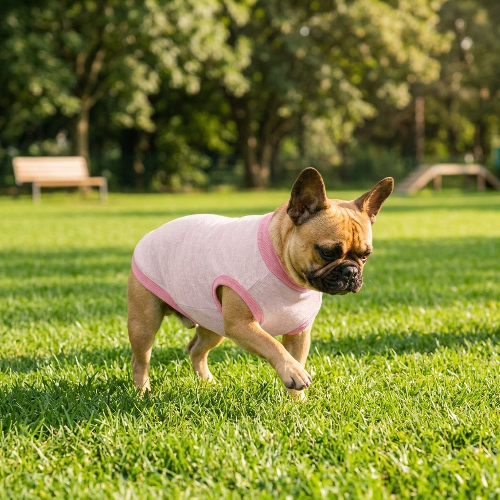 Dog wearing Public Pups Classic Knitted Dog Sweater at sunny dog park